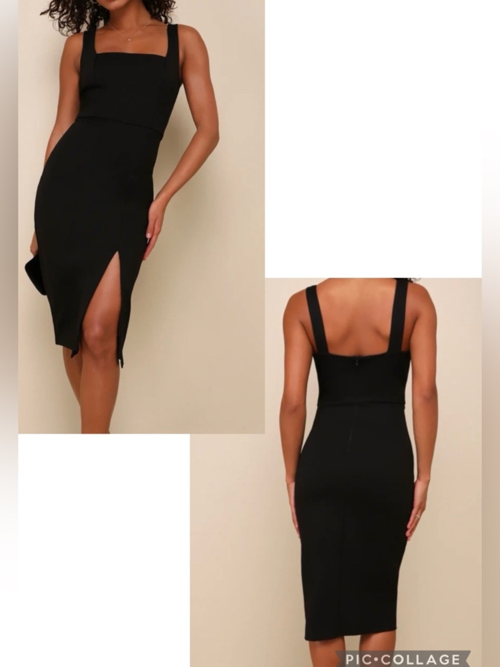 Lulu's size S Black Square-Neck Midi Dress with Side Slit.